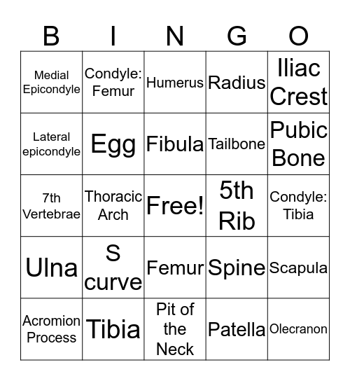 Skeleton Bingo! Bingo Card
