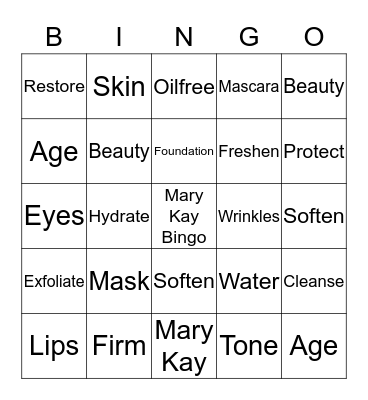 Mary Kay Bingo Card