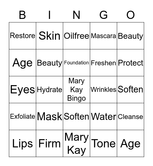 Mary Kay Bingo Card