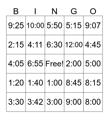 Time Bingo Card
