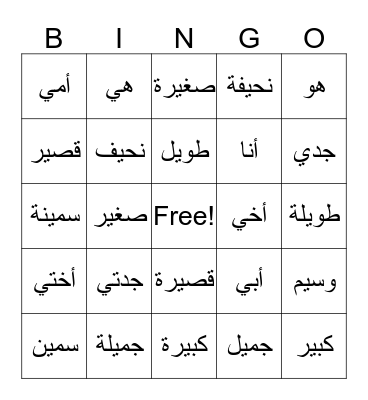 Family description Bingo Card