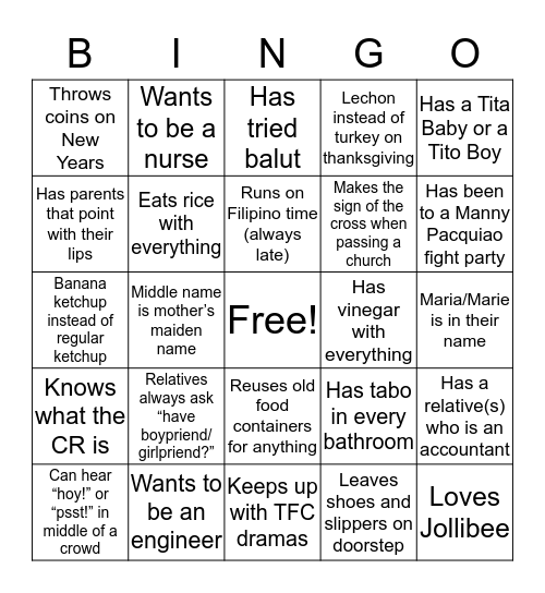 Bayanihan Bingo Card