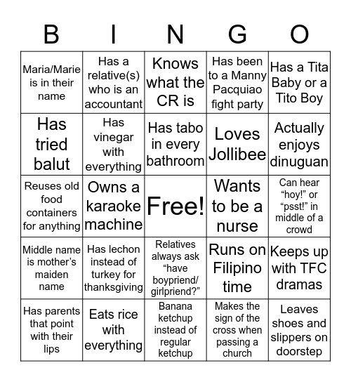 Bayanihan Bingo Card