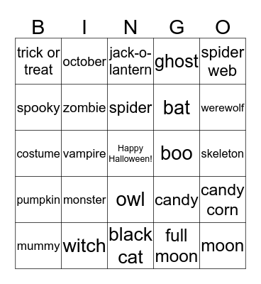 Halloween! Bingo Card