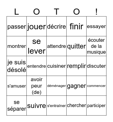 3ma verbes chapitre 1 Bingo Card