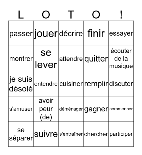 3ma verbes chapitre 1 Bingo Card