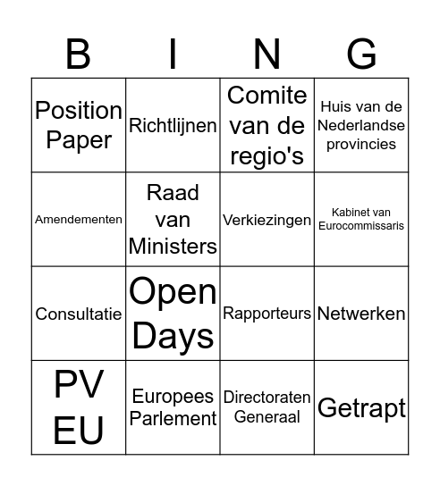 Brusselse LOBBY Bingo Card