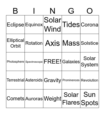 Astronomy - 8th Grade Bingo Card
