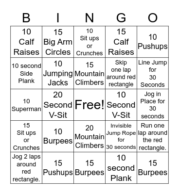Fitness Bingo Card