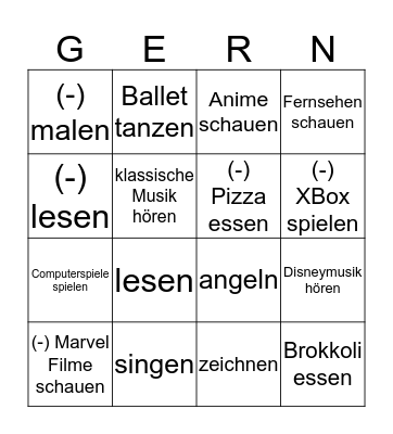 Freizeit Bingo Card