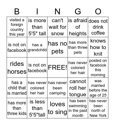 Human Bingo Card