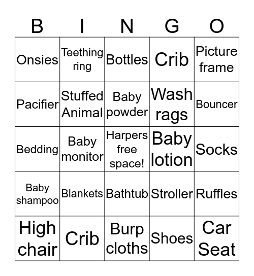 Baby Shower Bingo Card