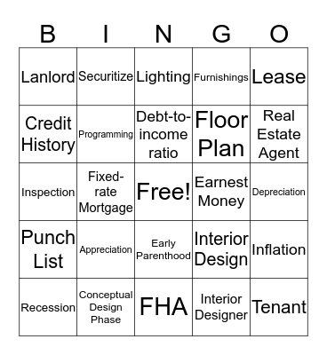 Housing Unit  Bingo Card