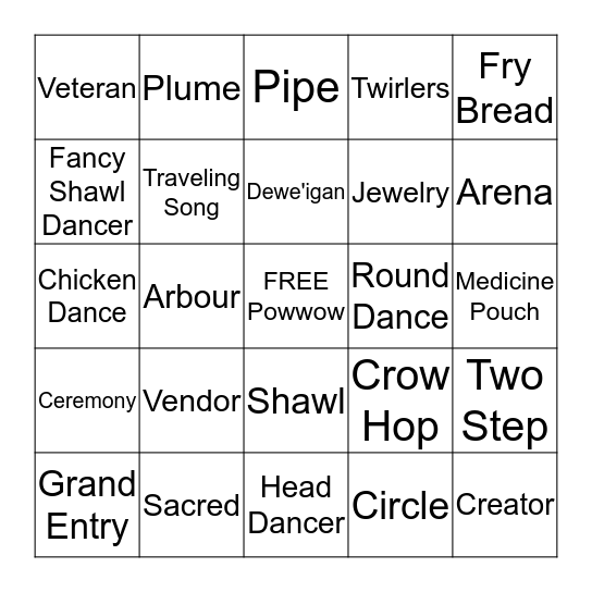 Powwow Bingo Card