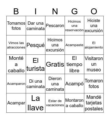 Vocab / Preterite Bingo Card