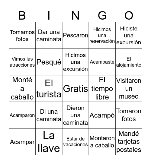 Vocab / Preterite Bingo Card