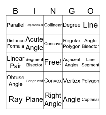 Geometry Bingo Card