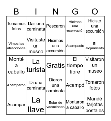 Vocab / Preterite Bingo Card