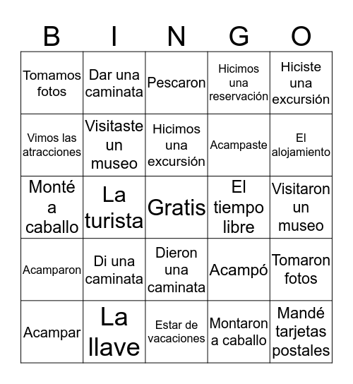 Vocab / Preterite Bingo Card