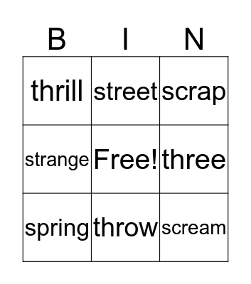 Three Letter Clusters Bingo Card