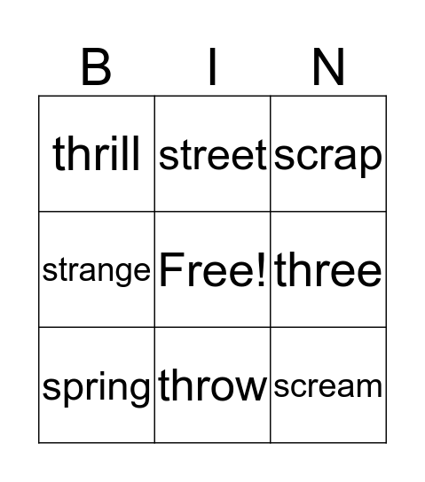 Three Letter Clusters Bingo Card