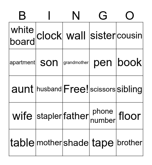 Vocabulary! Bingo Card