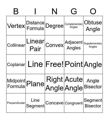 Geometry Chapter 1 Bingo Card