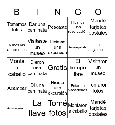 Vocab / Preterite Bingo Card