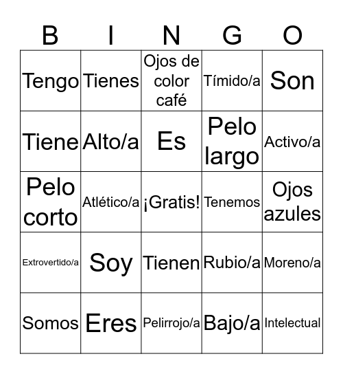 Describiendo personas Bingo Card