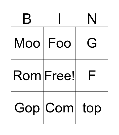 Foo Bingo Card