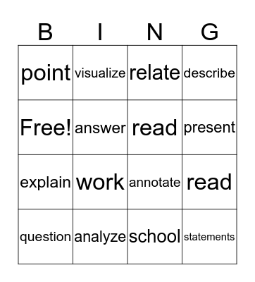 Vocabulary Bingo Card