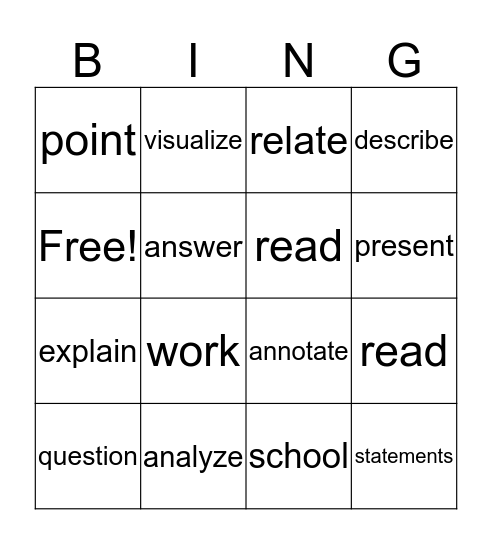 Vocabulary Bingo Card