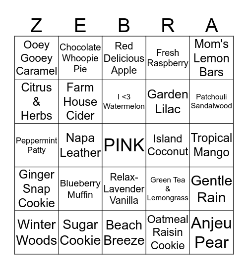 Pink Zebra Bingo Card