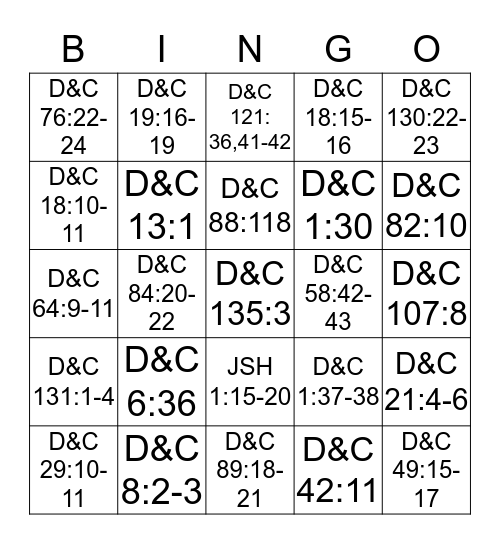 Doctrine & Covenants  Bingo Card