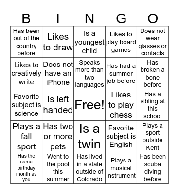 Find a person that... Bingo Card