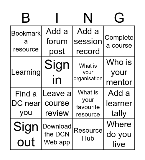 Digital Champions Bingo Card