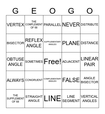 ANGLE TEST REVIEW Bingo Card