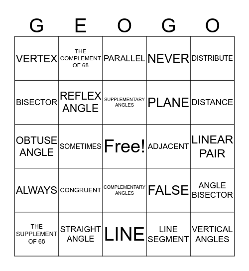 ANGLE TEST REVIEW Bingo Card