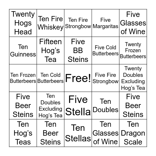 The Hog's Head Pub Bingo Card
