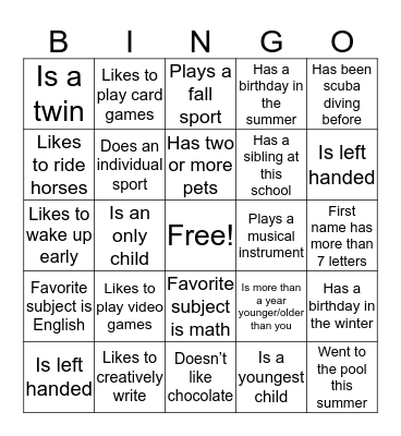 Find a person that... Bingo Card