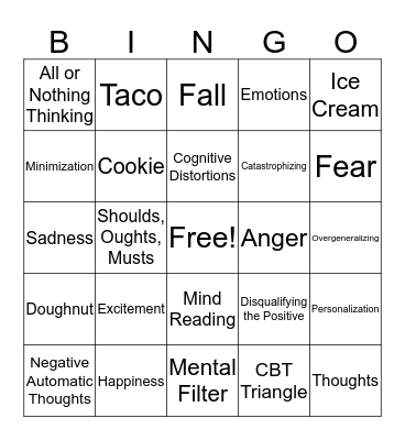 Cogntive Distortions Bingo Card