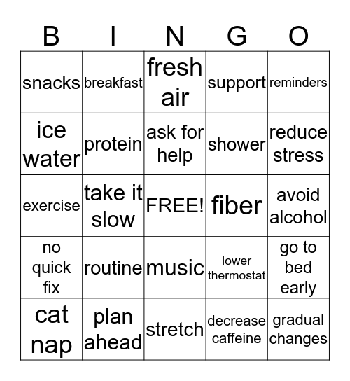 Fatigue Bingo Card