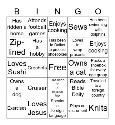 Getting to Know You! Bingo Card