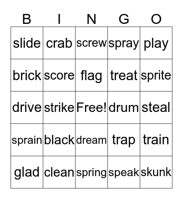 Book-3-unit-01-L,R, S blends Bingo Card