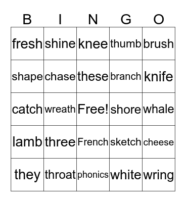 Book-3-unit 02-consonant digraphs Bingo Card