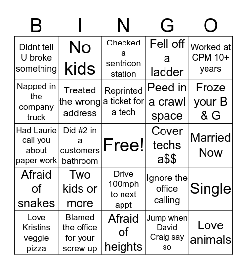 Pest -O-Bingo Card
