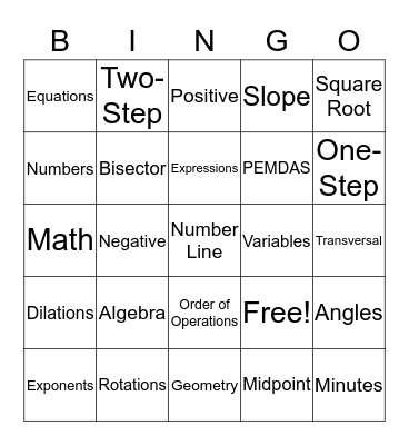 Math Bingo Card