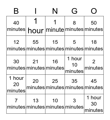 Time Interval Bingo Card