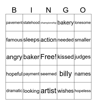 suffixes Bingo Card