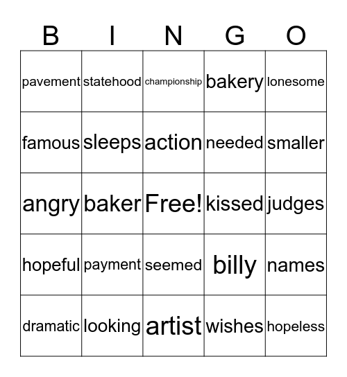 suffixes Bingo Card